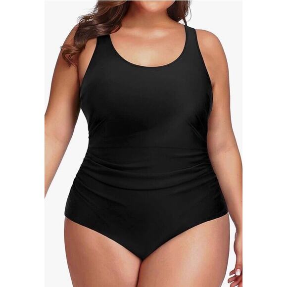 DACI Women’s Black One Piece Swimsuit Tummy Control Ruching NWT Size XL - Picture 1 of 9
